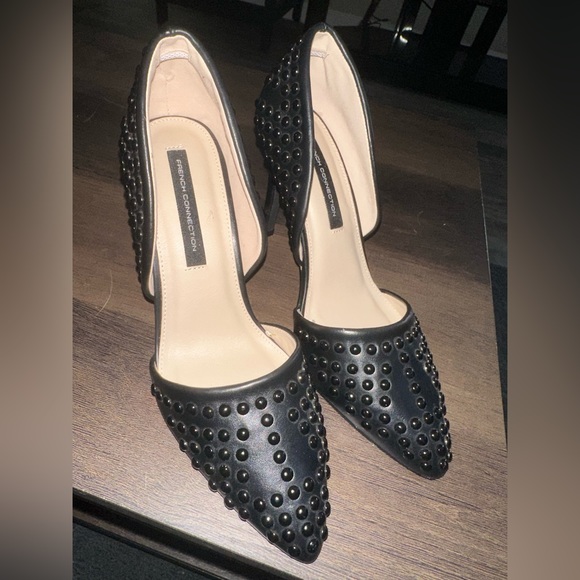 French Connection | Black Forever Studded Two Piece Pumps - Picture 1 of 5